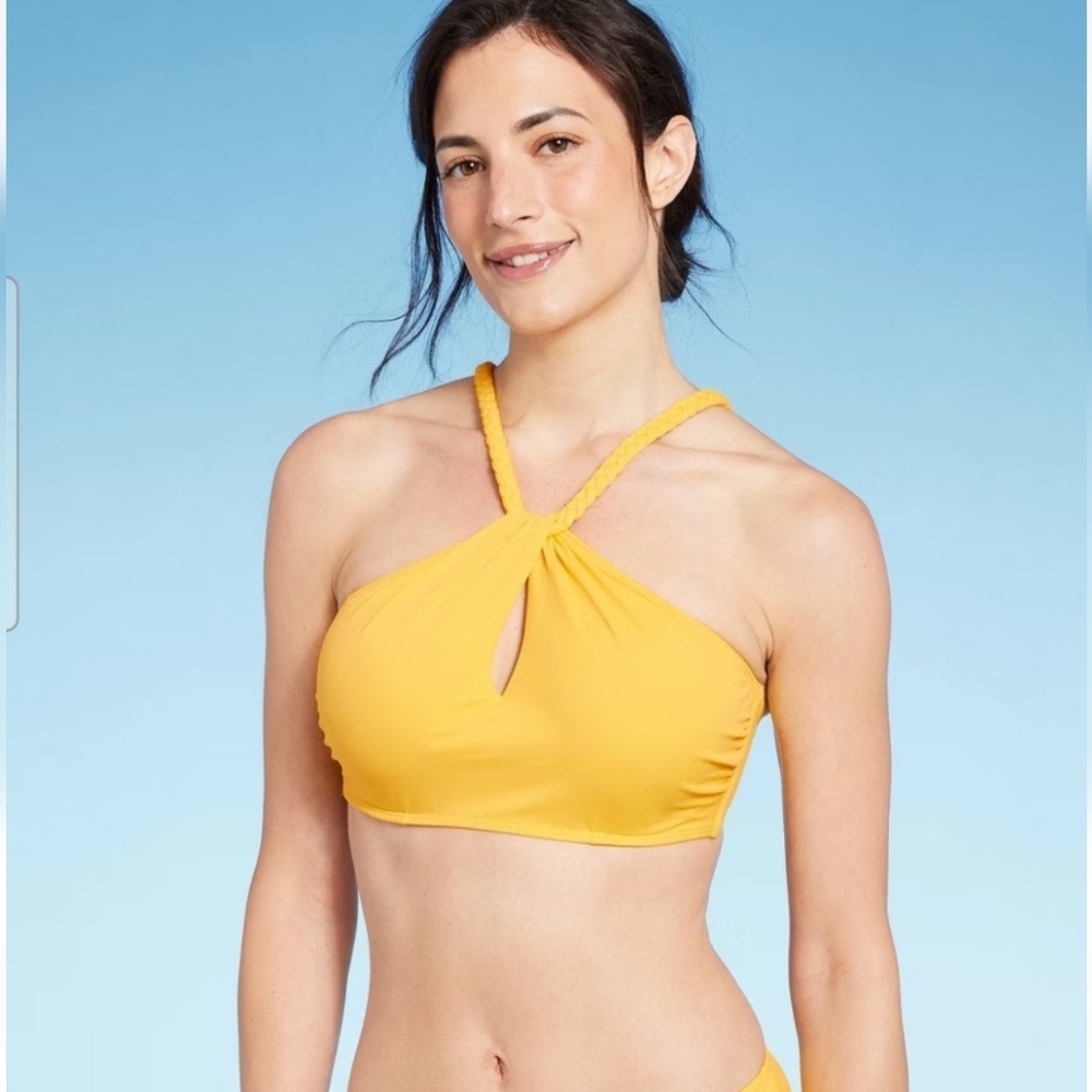 Women's High Neck Braided Strap Bikini Top - Shade & Shore Yellow 34DD